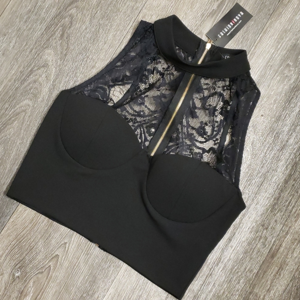 Black Lace Bustier Top
